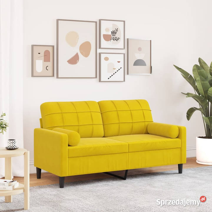 2osobowa sofa z poduszkami żółta 140 aksamit Dom i Ogród Warszawa