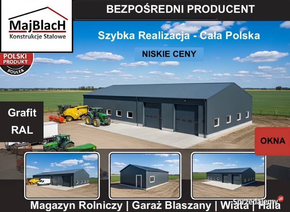 RAL Garaż Blaszany Dwuspadowy MAGAZYN Wiata HALA 300zł/m2 Legnica