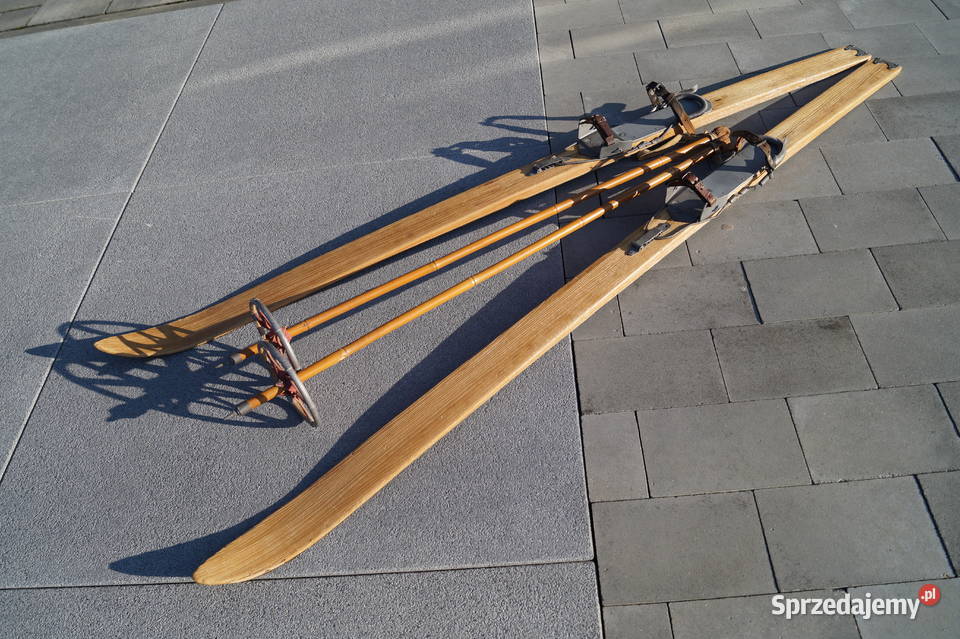 Stare narty jesionowe 185 z kijkami Pozostałe