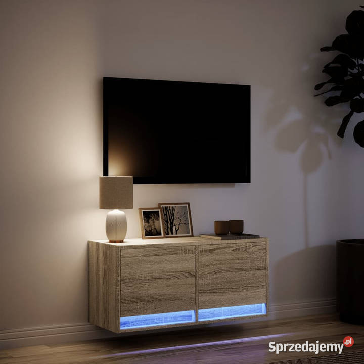 Ścienna szafka TV z LED dąb sonoma 80x31x35 Warszawa