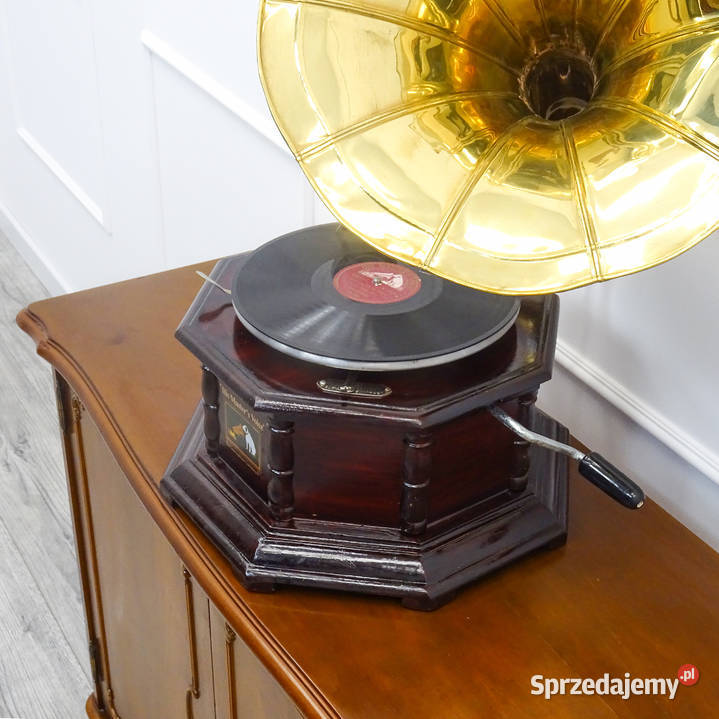 Stylowy PATEFON RETRO GRAMOFON napęd ręczny Kalisz
