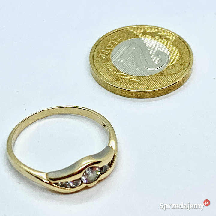 Złoty PIERŚCIONEK 14K KRÓLEWNY CYRKONIE r 16 mazowieckie Warszawa