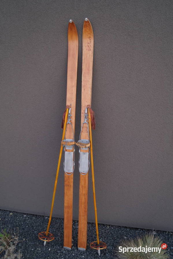 Stare narty drewniane 172 z kijkami podkarpackie Pruchnik