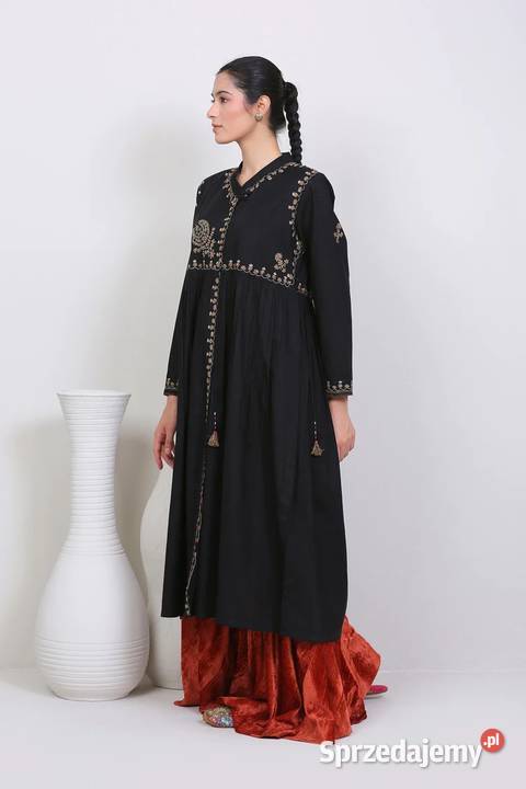 Orientalna czarna suknia tunika S 36 bawełna Szczecin