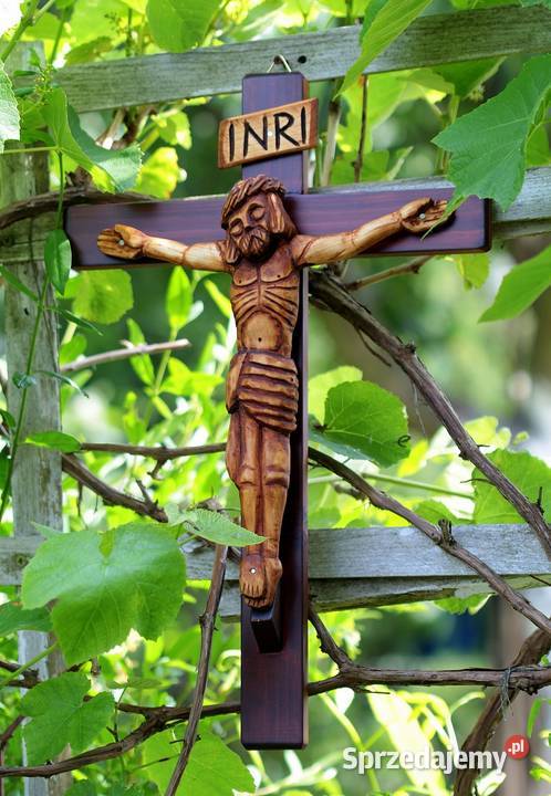 Krzyż z Jezusem rzeźbiony ludowy Gniezno sprzedam