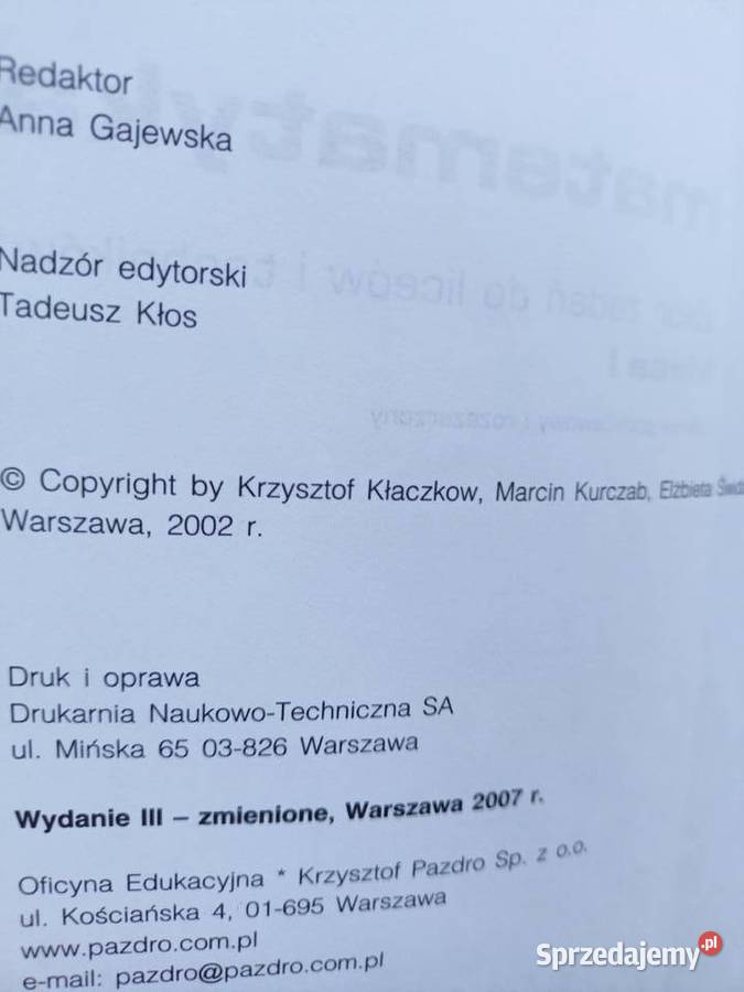 Matematyka zbiór zadań Pazdro najtańsze mazowieckie Warszawa
