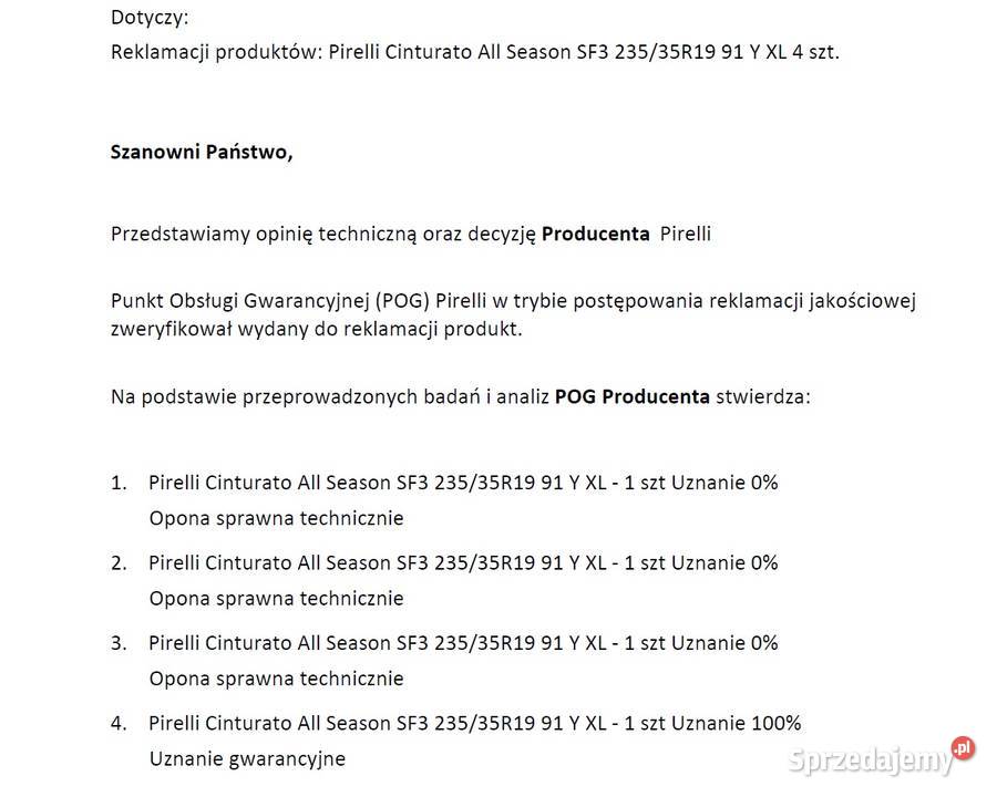 Opony 4x Pirelli Cinturato All Season SF3 sprzedam
