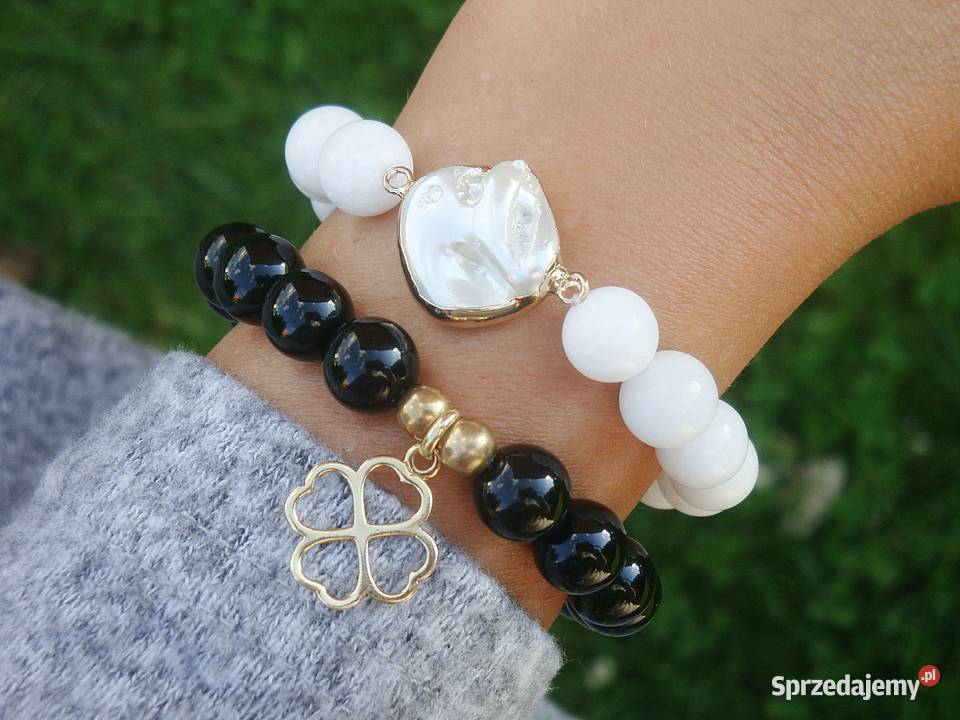 Bransoletki damskie Agat biały i Onyks czarny małopolskie Kraków