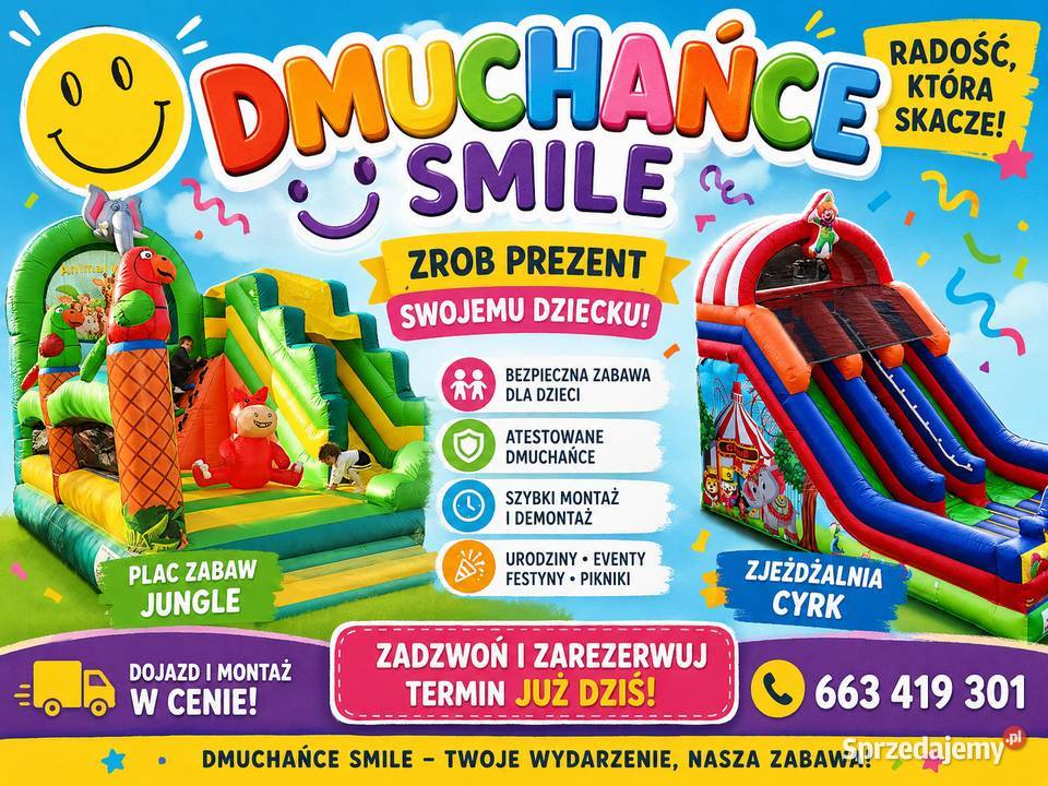 Dmuchańce SMILE wynajem Czermno-Kolonia sprzedam