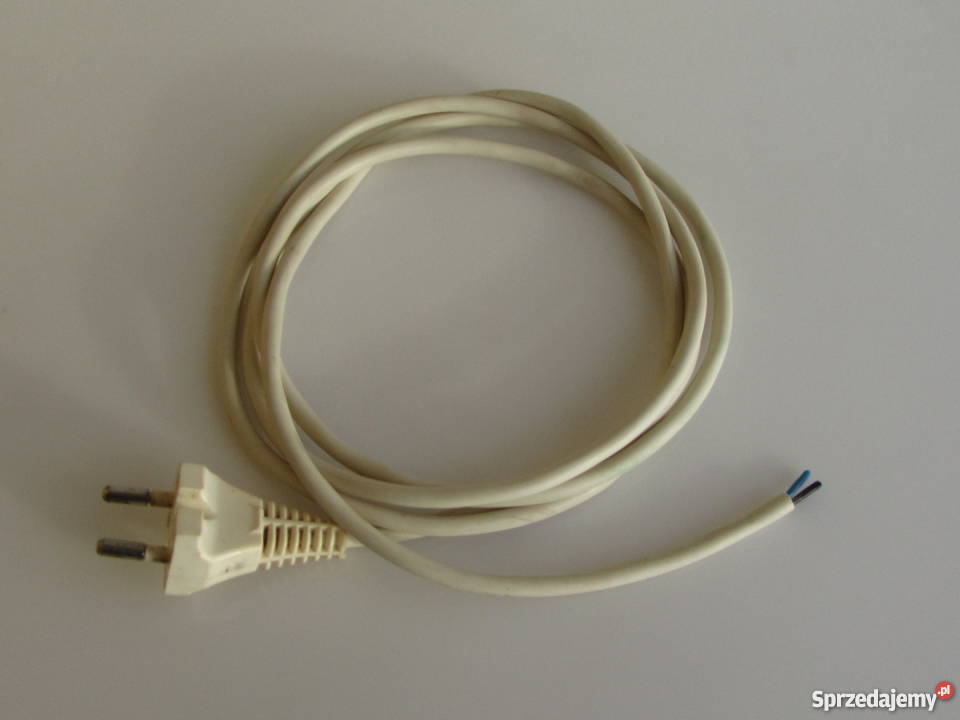 Kabel przewód elektryczny biały z wtyczką SPZ-33  250V 6A