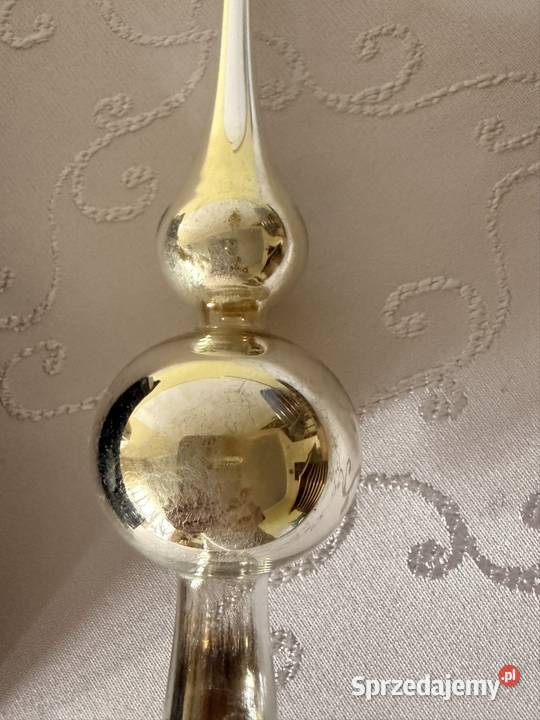 Szpic Czubek Choinkowy Srebrny Szkło Dmuchane śląskie