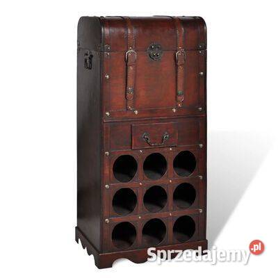 vidaXL Drewniany stojak na 9 butelek z kufrem i Warszawa