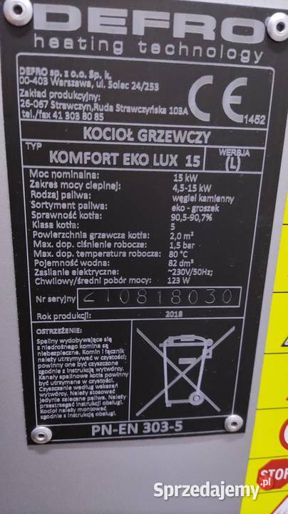 Kocioł na ekogroszek Defro 5 klasy 15 kW Glinnik