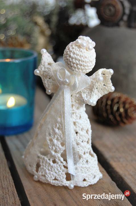 Aniołek szydełkowy z perełkami ecru kremowy 10 lubelskie Lublin