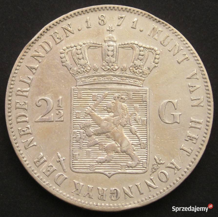 Holandia 2 12 gulden 1871 król Willem III SREBRO