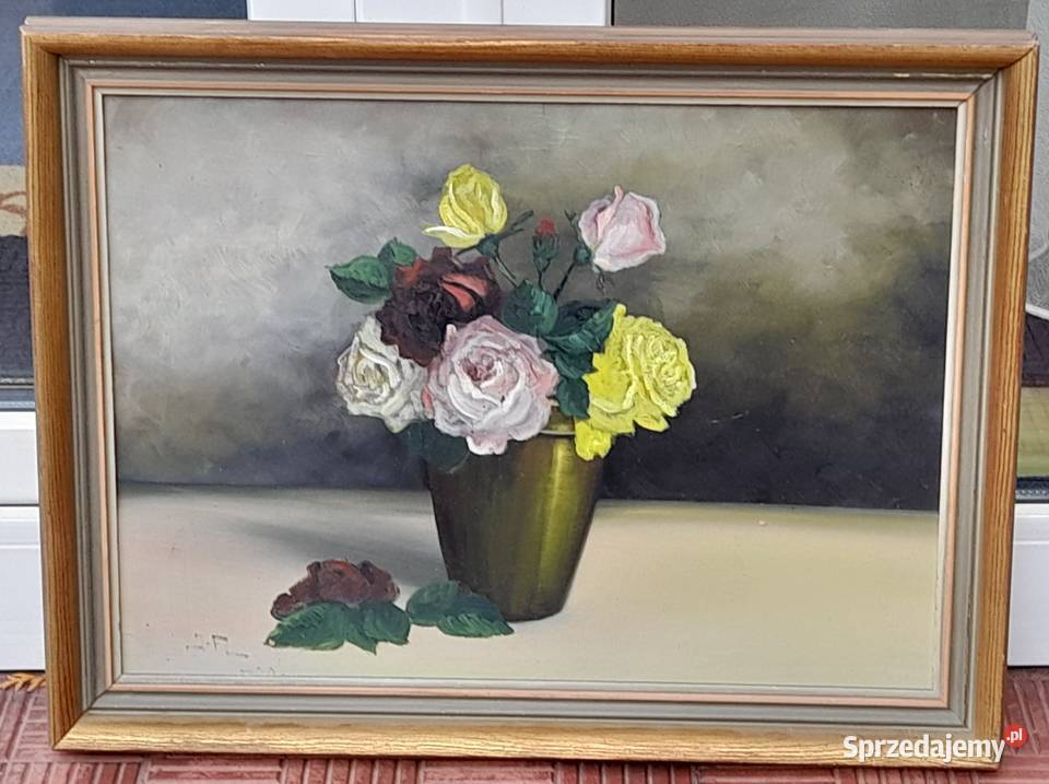Róże w wazonie martwa natura obraz olejny Iłża sprzedam