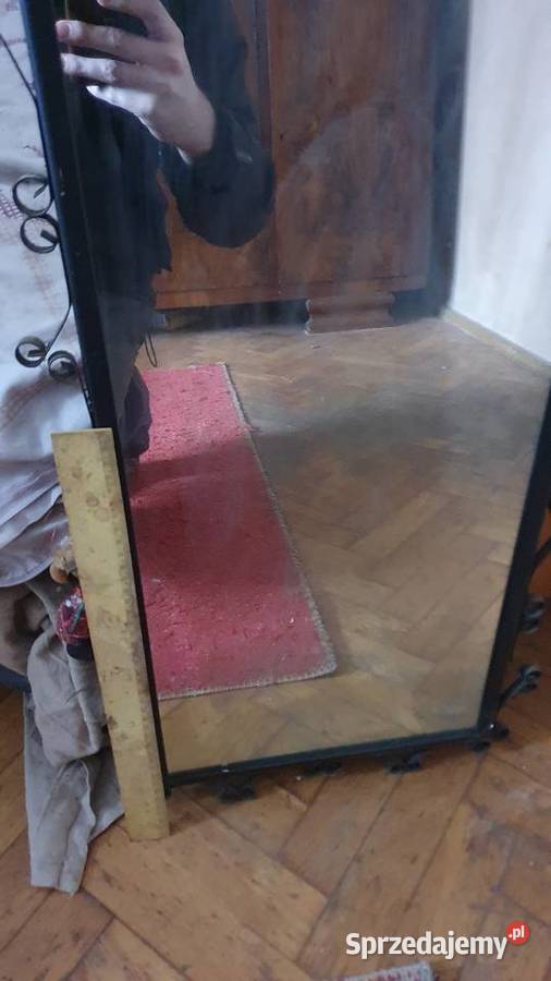 Lustro ścienne PRL metalowa rama czarna Vintage