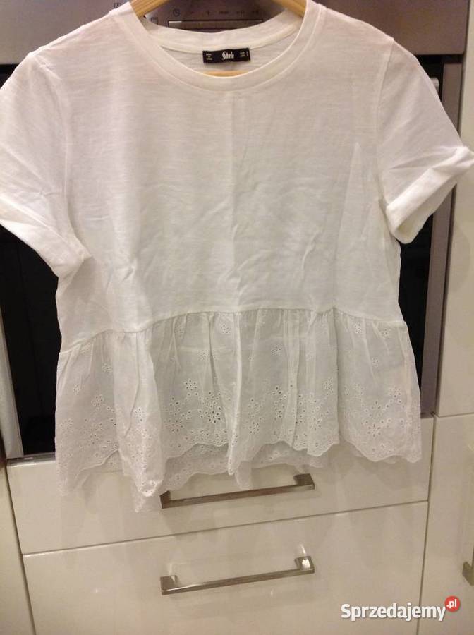 Bluzka Biała z Falbaną Damska z Haftem S j Nowa Nowa Sól