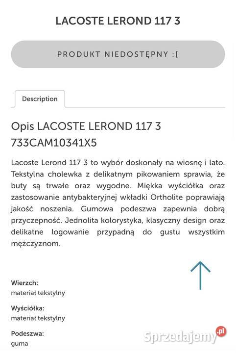 Buty męskie LACOSTE LEROND 117 3 r 42 łódzkie Łódź