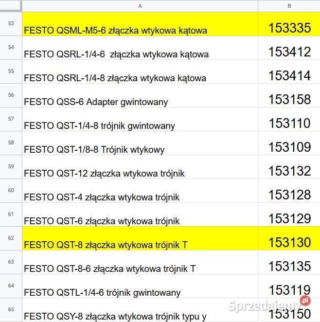 FESTOzawory złącza wtykowe wciskane Kocmyrzów