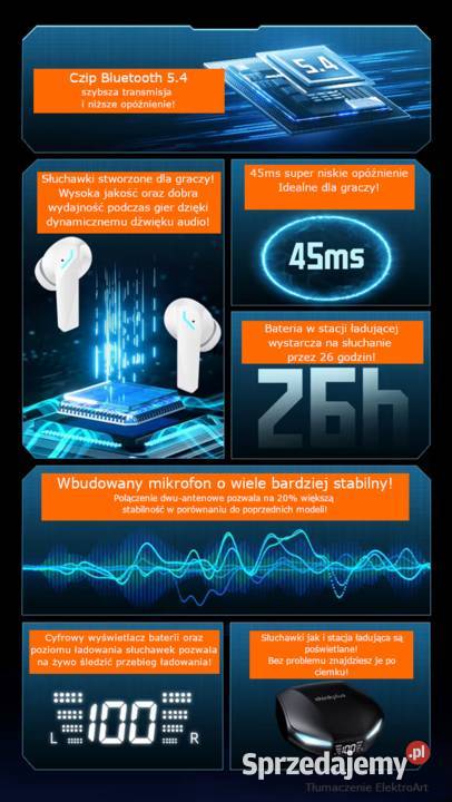 Wodoodporne bezprzewodowe słuchawki XT53 do gier śląskie Rybnik