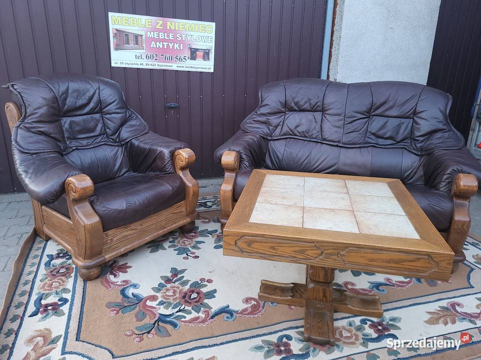 Komplet wypoczynkowy fotel sofa dwuosobowa skóra skóra naturalna Sypniewo sprzedam