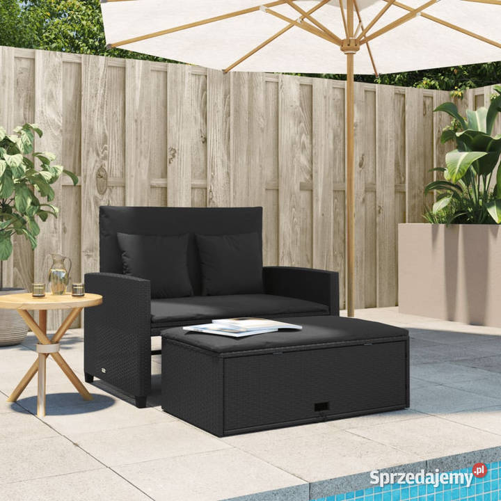 Sofa ogrodowa z poduszkami 2osobowa czarna Ogród sprzedam