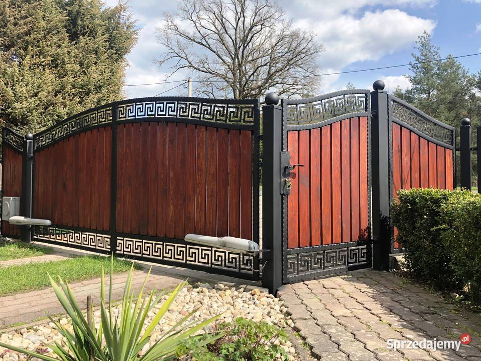 Brama 34 m dwuskrzydłowa kuta drewno łuk OCYNK Ogrodzenia i bramy Szczecin sprzedam