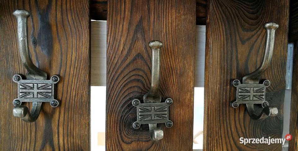 Wieszak drewniany vintage rustykalny loft flaga Radków