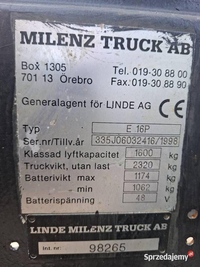 Wózek widłowy Linde E 16P elektryczny pozycjoner elektryczny Targoszyn sprzedam