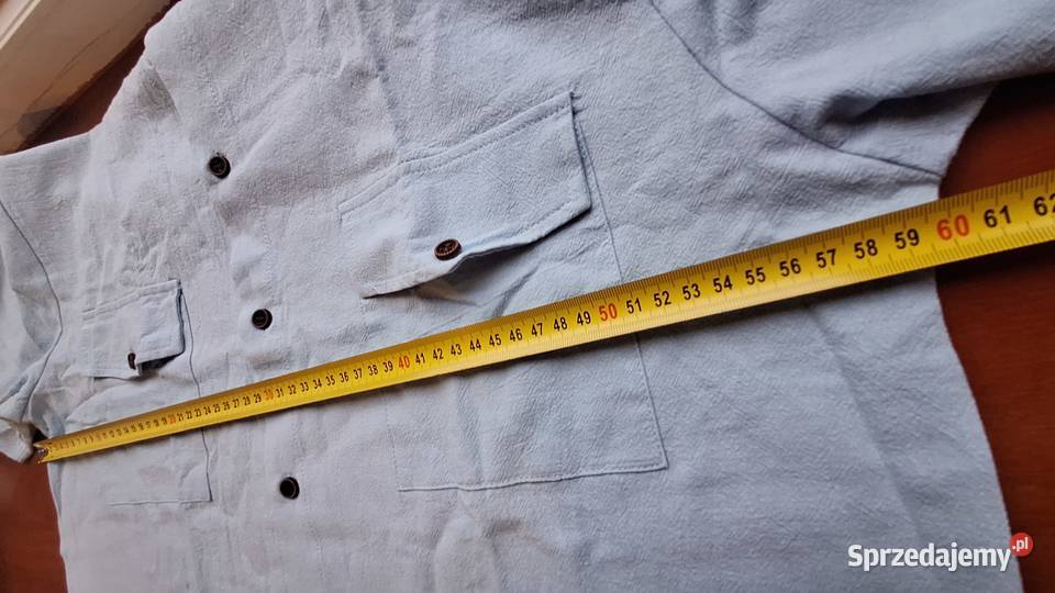 Męska lniana koszula blue casual henley krótki