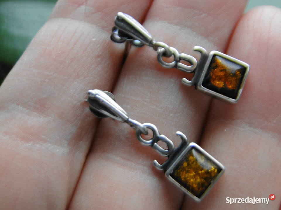 Stare kolczyki srebro i bursztyn mazowieckie sprzedam