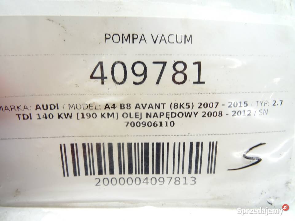 POMPA VACUM AUDI A4 B8 057145100AF 27 190 0715 osobowe podkarpackie