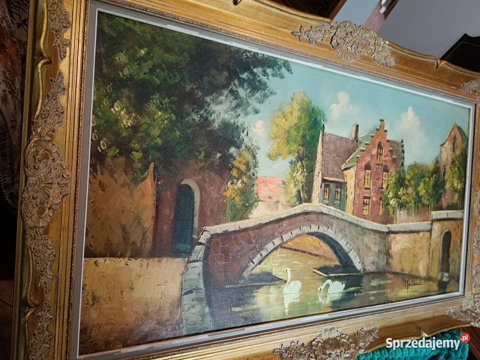 Stary duży obraz na płótnie z pięknej pałacowej kujawsko-pomorskie