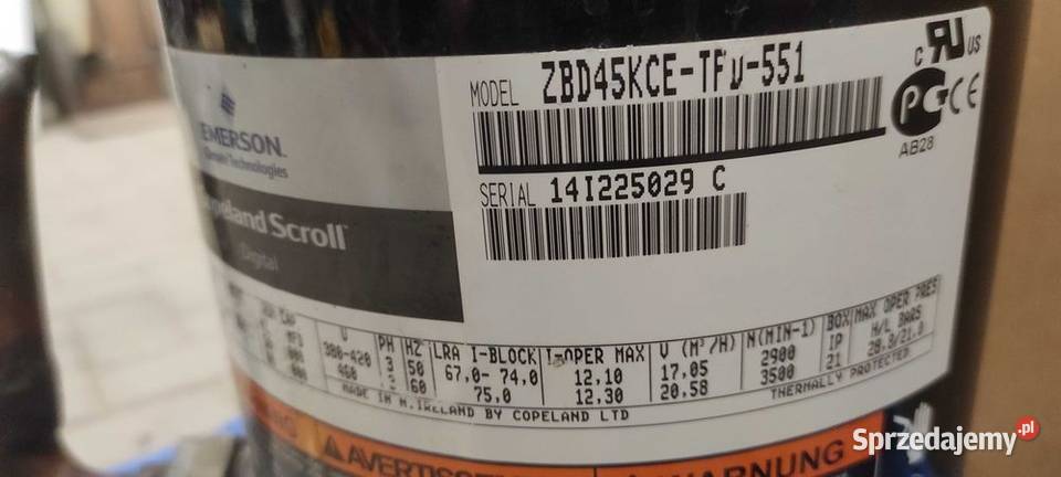 Sprężarka Copeland Scroll 107 kW 10C 40C Magazynowanie Paczków