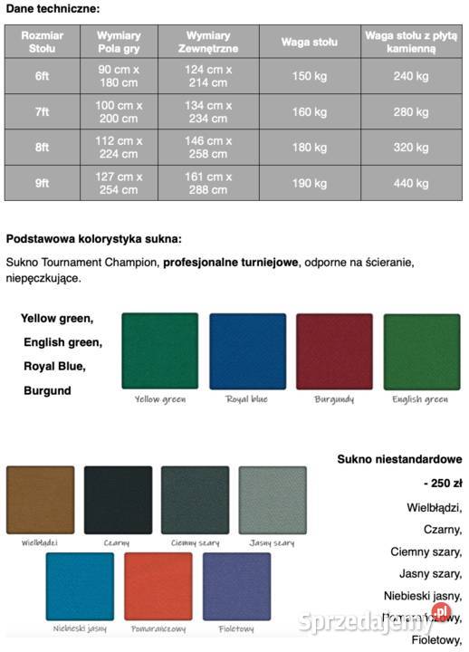 Stół bilardowy Feniks 9 ft Polski Producent wielkopolskie Kalisz
