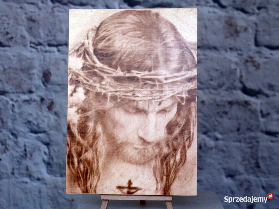 Jezus Obraz wypalony w drewnie