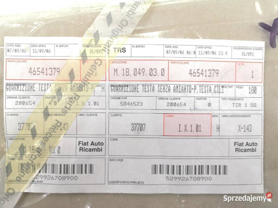 USZCZELKA GŁOWICY FIAT UNO 10 RITMO 11 ORYGINAŁ lubelskie