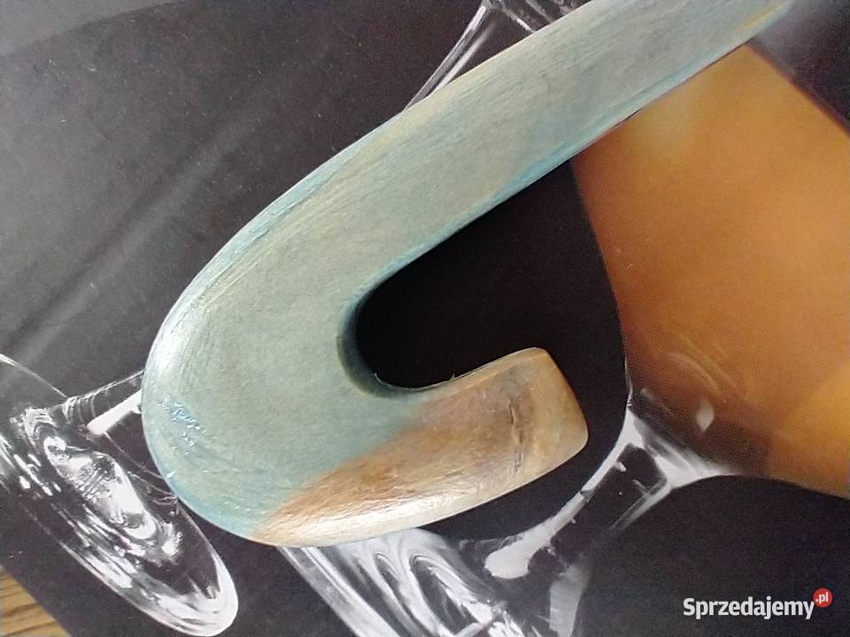 Szaroniebieska agrafka broszka drewno rękodzieło Łódź