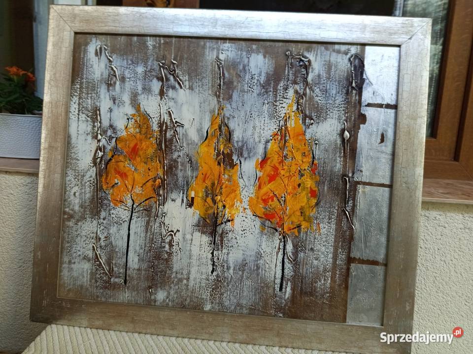 Obraz olejny TRZY DRZEWA Vintage na płycie w Malarstwo Warszawa