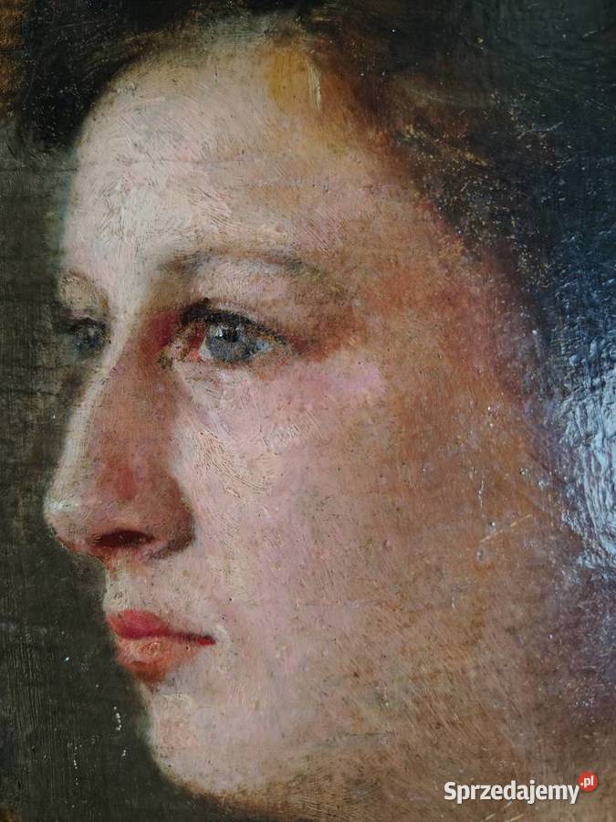 Portret młodej kobiety stary obraz olejny Kartuzy