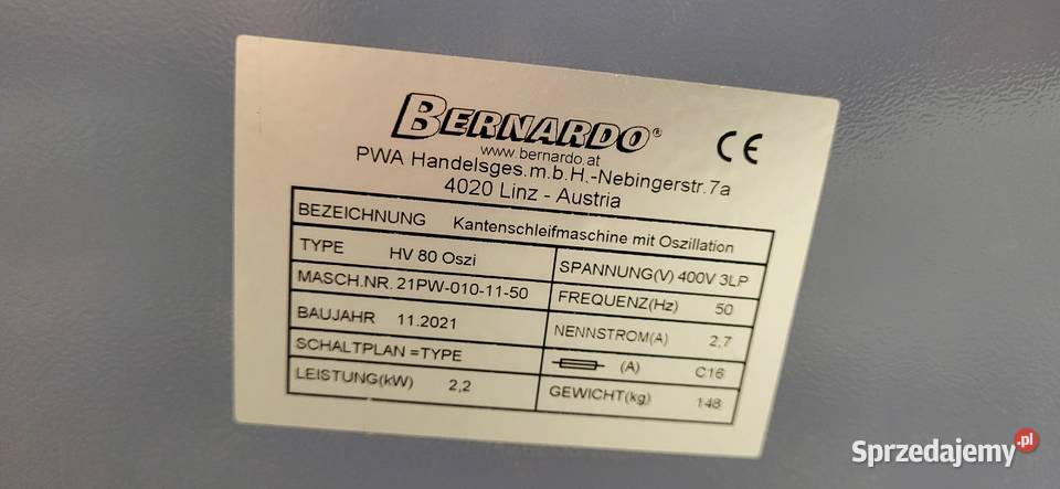 Szlifierka taśmowa do kantów BERNARDO HV 80 OSZI Jelenia Góra