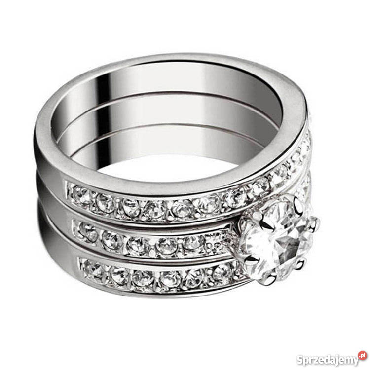 Trzy pierścionki w jednym Cyrkonie posrebrzane