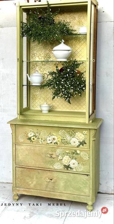 Witrynka komoda z nadstawką vintage z różami Przeworsk