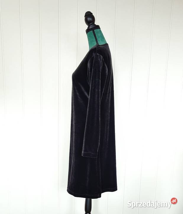 Czarna sukienka vintage 40 L welur welurowa mini zachodniopomorskie