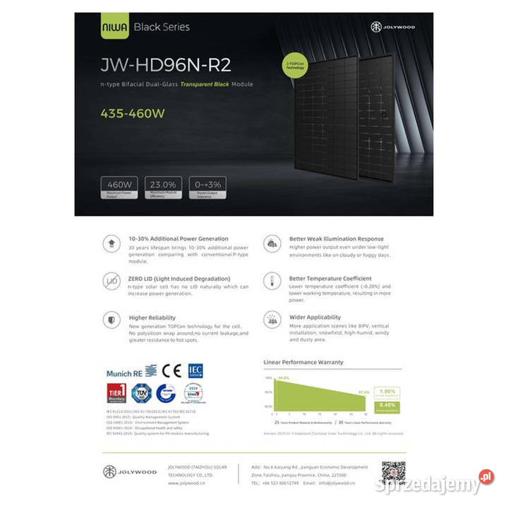 Panel fotowoltaiczny JOLYWOOD 455W Bifacial Full