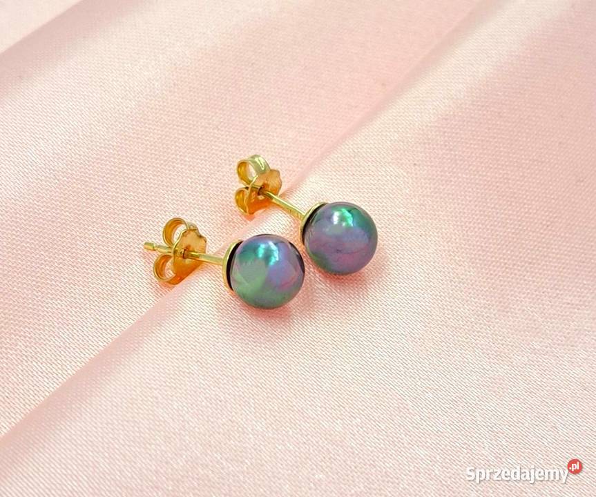 20 Kolczyki Złote pr585 Perełki 7 mm sztyft Poznań