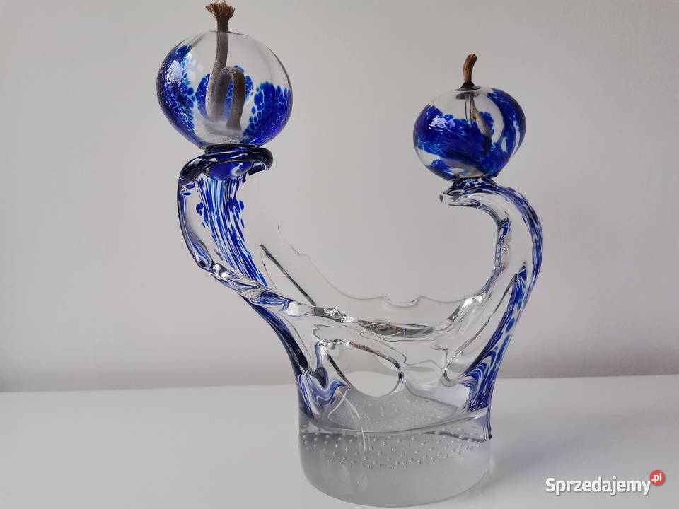 Stary duży szklany kolorowy świecznik lampka Katowice