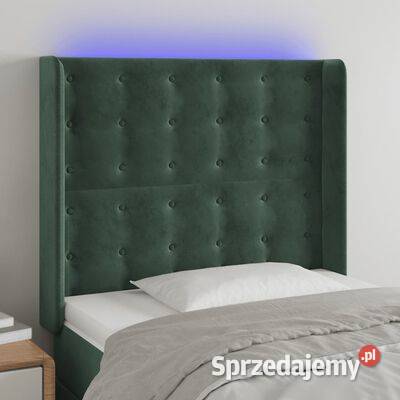 vidaXL Zagłówek do łóżka z LED, ciemnozielony 93x16x118/128 cm aksamit