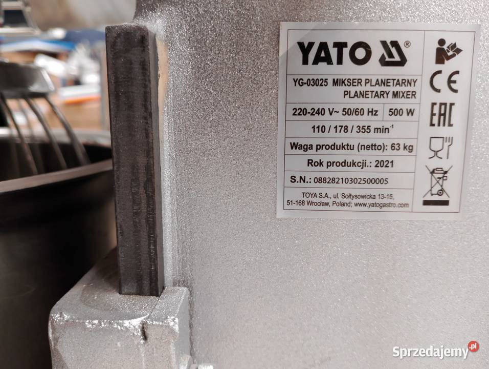 Mikser planetarny Yato YG03025 10 L 500 W Gastronomia Wrocław